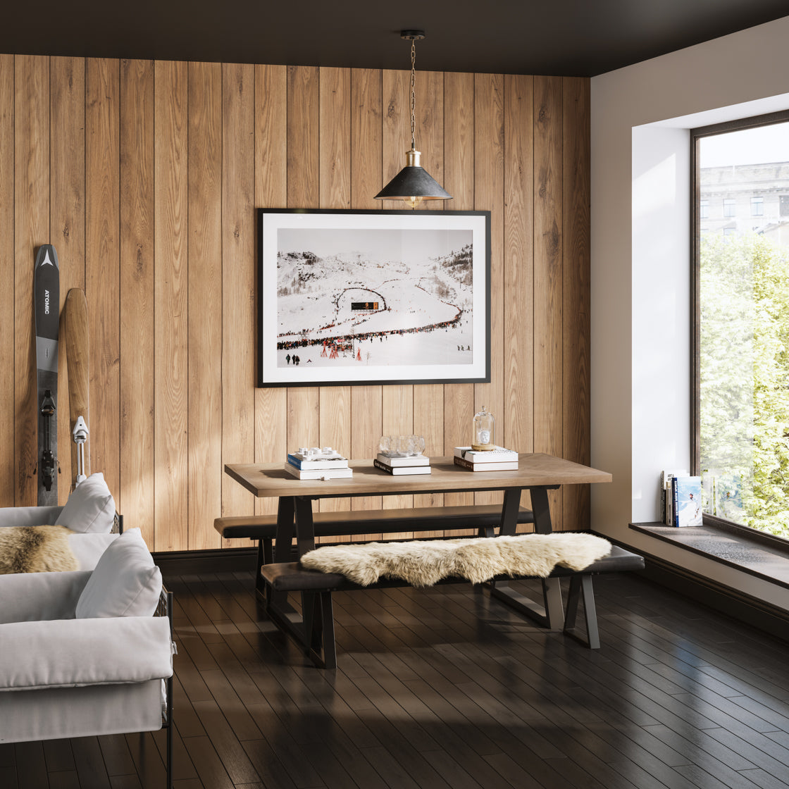 Hyde Black & Natural Light Wood Herringbone Dining Table | 8 Seater